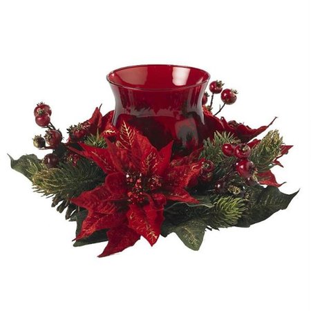 NEARLY NATURAL Poinsettia and Berry Candleabrum 4920
